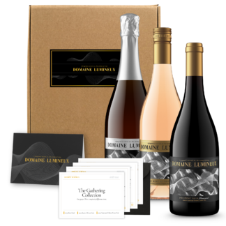 The Gathering Collection Oregon wine gift set with 2019 Brut Rosé, 2022 Rosé of Pinot Noir, and 2022 Pommard Clone Pinot Noir.